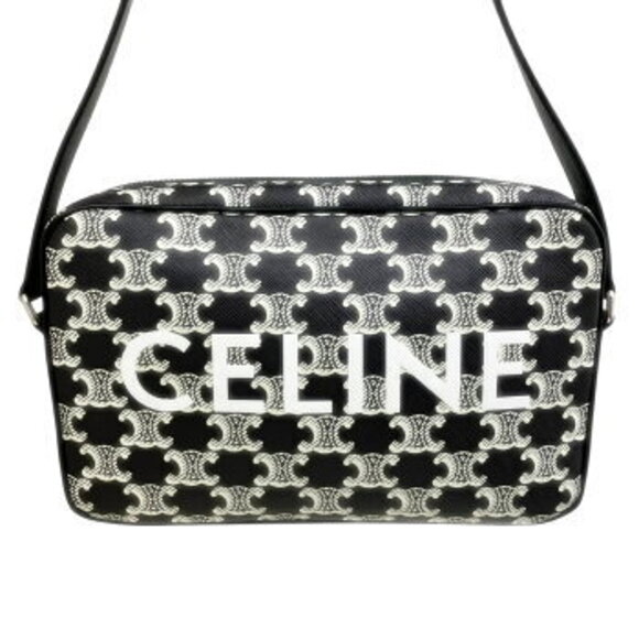 Celine Triomphe Messenger Bag Shoulder Canvas Leather Black Brown - Picture 2 of 9